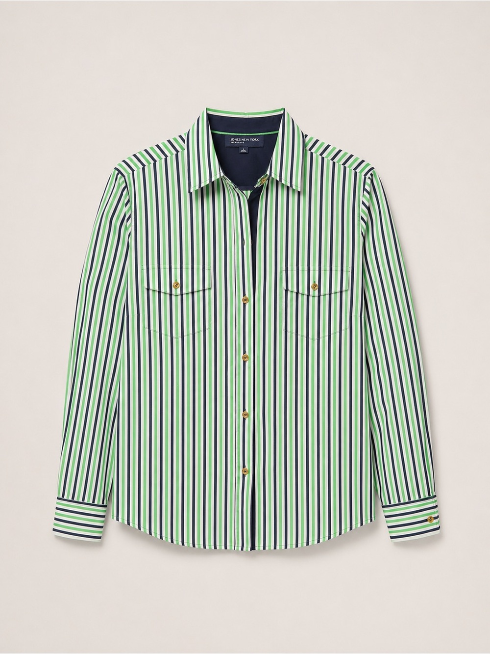 Jones New York Kids Green & Navy Striped Button-Down Shirt